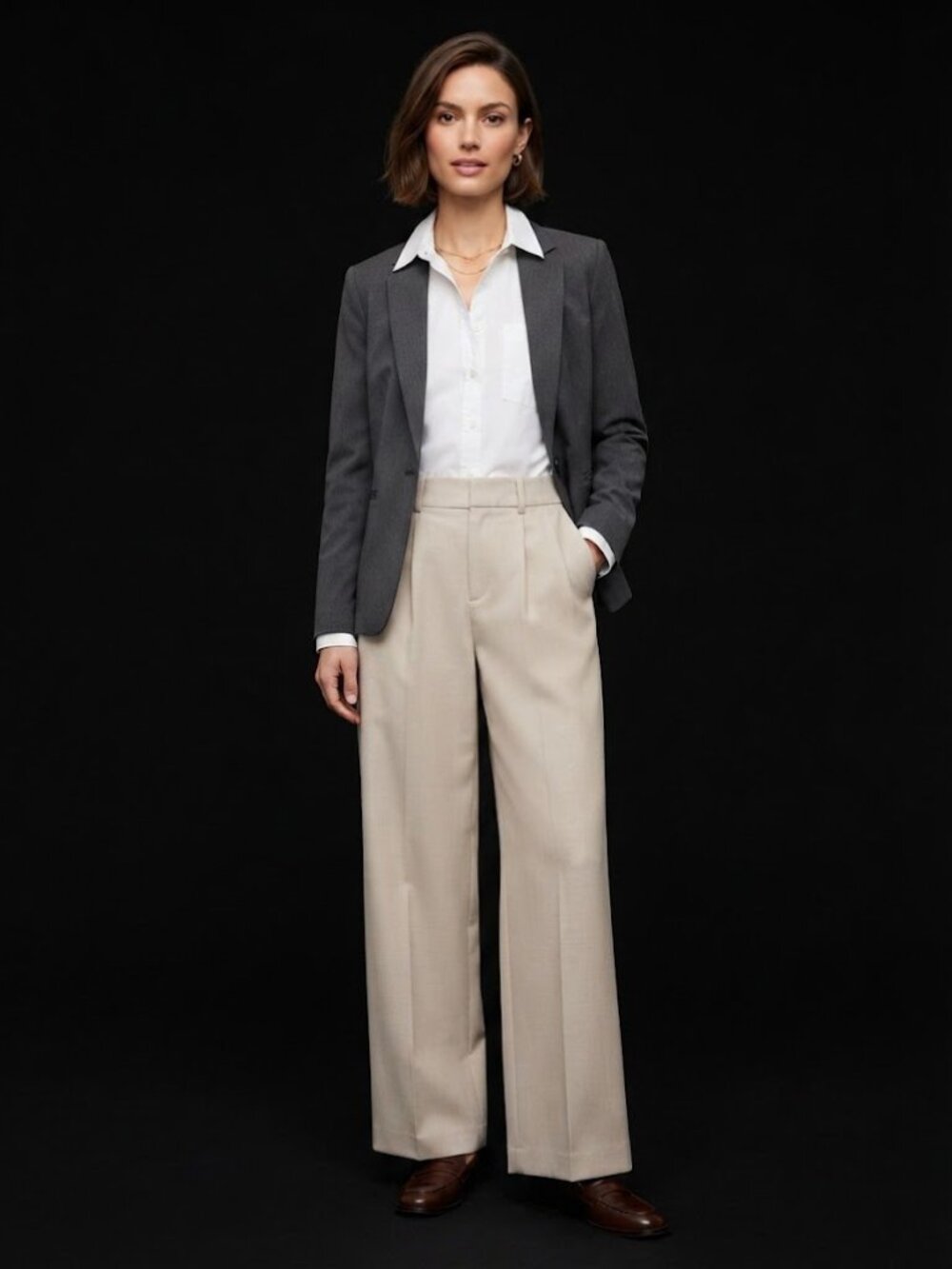 Abercrombie & Fitch Beige High-Waisted Pleated Wide Leg Trousers Size Small